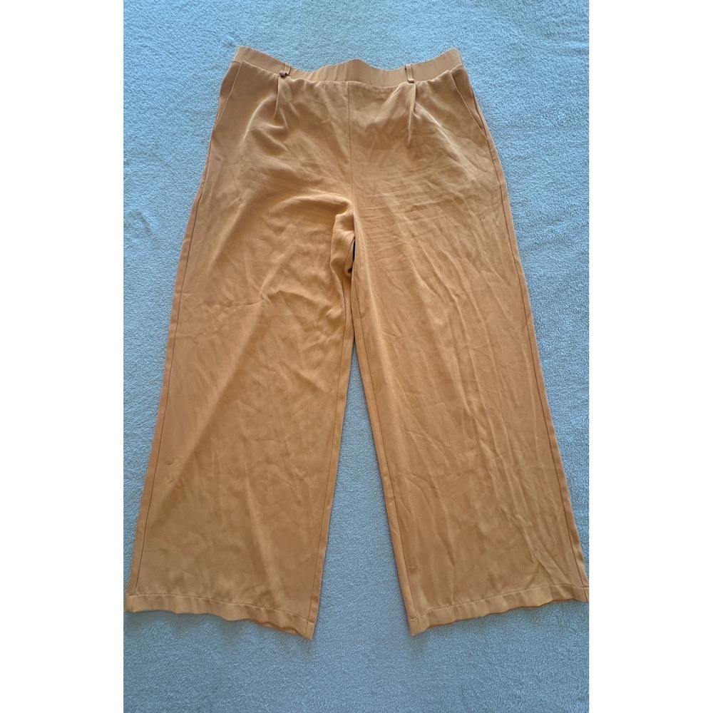 MELLODAY Women's XL Wide Leg Pants Yellow Elastic Waist Office Casual